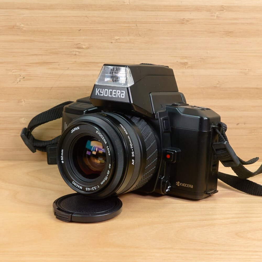 Vintage Kyocera 210 AF 35mm Film Camera, 35-70mm F/3.3-4.5 Macro lens, w/ Flash